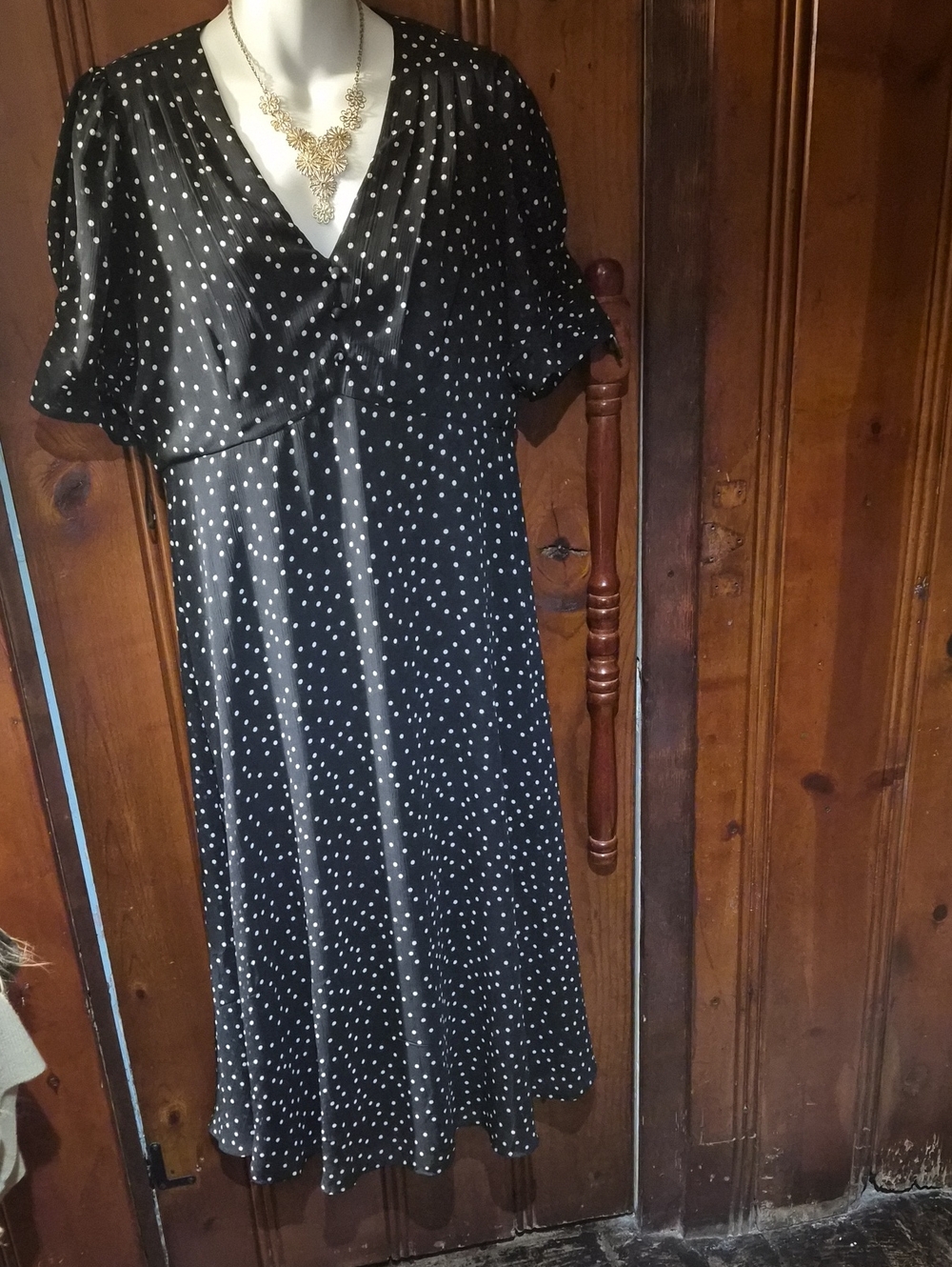 DKNY Black and White Polka Dot Midi Dress